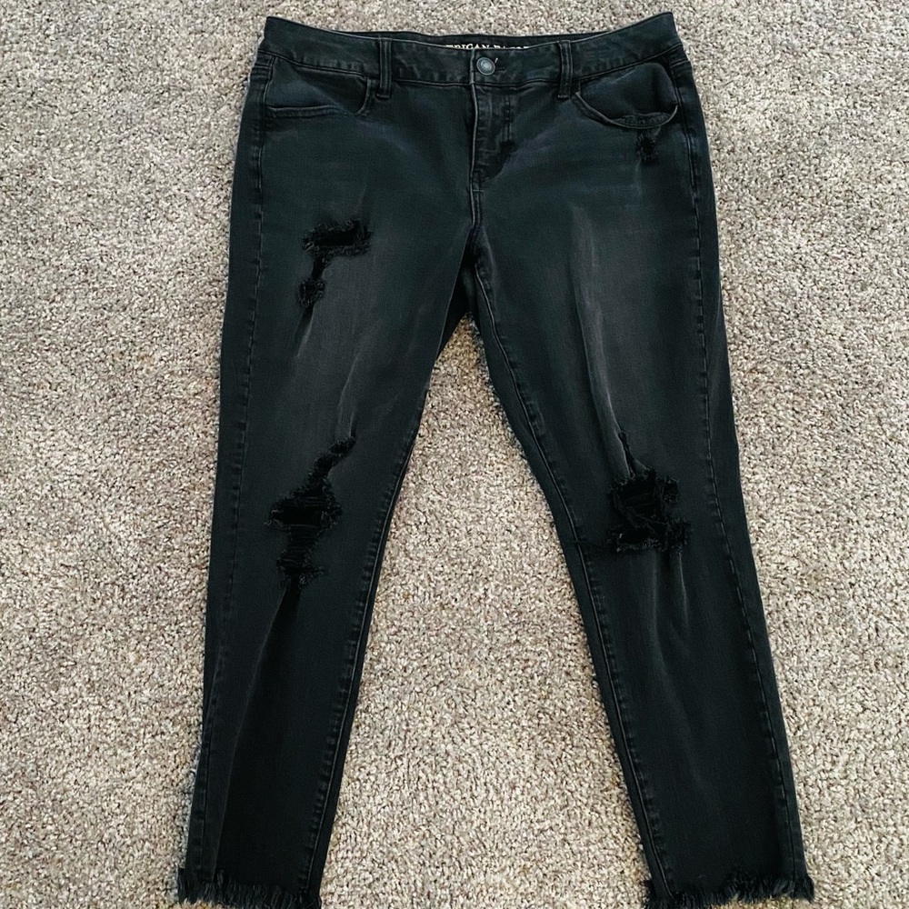 American Eagle super stretch distressed denim black pants leggings like
